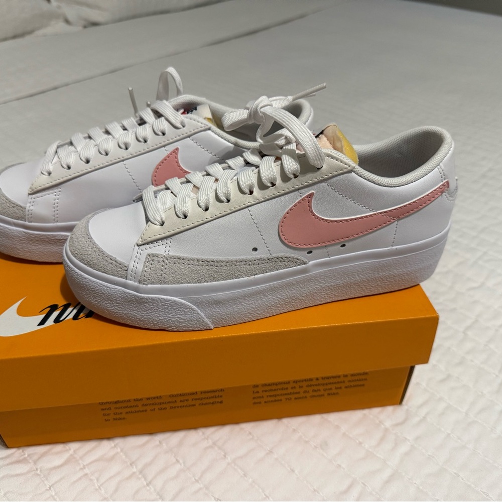 Nike Blazer Platform Sneakers- White/Pink, Women’s
